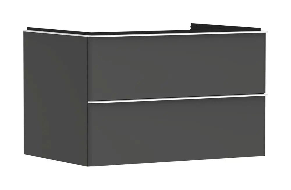 Waschtischunterschrank in Diamantgrau Matt von Hansgrohe mit zwei Schubkästen, geeignet für Konsolen Aufsatzwaschtisch.